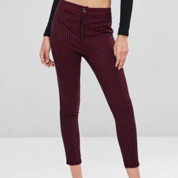Zaful Pants - Zaful High Rise Plaid Skinny Ankle Pants Sz M
